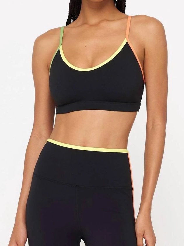 Black Sports Bralette With Neon Trim